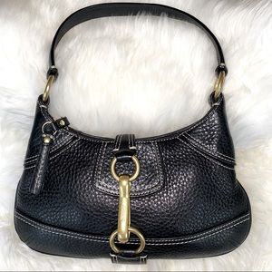 COACH Black Leather and Gold Buckle Small Handbag